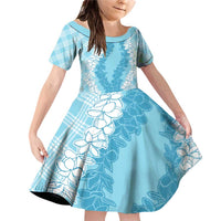 Hawaii Aloha Plumeria Lei Turquoise Palaka Family Matching Off Shoulder Short Dress and Hawaiian Shirt - Polynesian Pride