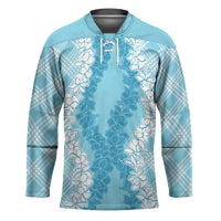 Hawaii Aloha Plumeria Lei Turquoise Palaka Hockey Jersey LT7 Unisex Turquoise - Polynesian Pride