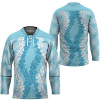 Hawaii Aloha Plumeria Lei Turquoise Palaka Hockey Jersey LT7 - Polynesian Pride