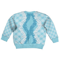 Hawaii Aloha Plumeria Lei Turquoise Palaka Kid Ugly Christmas Sweater - Polynesian Pride