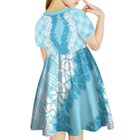 Hawaii Aloha Plumeria Lei Turquoise Palaka Kid Short Sleeve Dress - Polynesian Pride