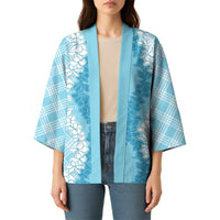 Hawaii Aloha Plumeria Lei Turquoise Palaka Kimono - Polynesian Pride