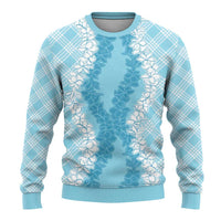 Hawaii Aloha Plumeria Lei Turquoise Palaka Ugly Christmas Sweater - Polynesian Pride