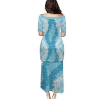 Hawaii Aloha Plumeria Lei Turquoise Palaka Puletasi - Polynesian Pride