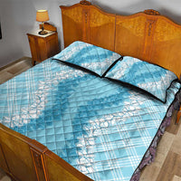 Hawaii Aloha Plumeria Lei Turquoise Palaka Quilt Bed Set - Polynesian Pride