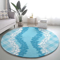 Hawaii Aloha Plumeria Lei Turquoise Palaka Round Carpet - Polynesian Pride