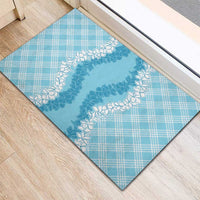 Hawaii Aloha Plumeria Lei Turquoise Palaka Rubber Doormat - Polynesian Pride