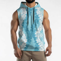 Hawaii Aloha Plumeria Lei Turquoise Palaka Sleeveless Hoodie - Polynesian Pride