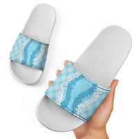 Hawaii Aloha Plumeria Lei Turquoise Palaka Slide Sandals - Polynesian Pride