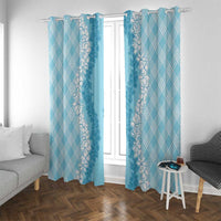 Hawaii Aloha Plumeria Lei Turquoise Palaka Window Curtain - Polynesian Pride