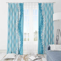 Hawaii Aloha Plumeria Lei Turquoise Palaka Window Curtain - Polynesian Pride