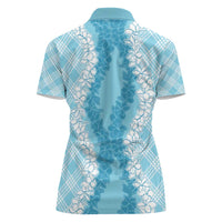 Hawaii Aloha Plumeria Lei Turquoise Palaka Women Polo Shirt - Polynesian Pride