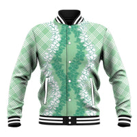 Hawaii Aloha Plumeria Lei Mint Palaka Baseball Jacket - Polynesian Pride