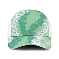 Hawaii Aloha Plumeria Lei Mint Palaka Baseball Net Cap - Polynesian Pride