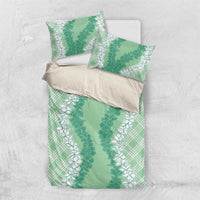 Hawaii Aloha Plumeria Lei Mint Palaka Bedding Set - Polynesian Pride
