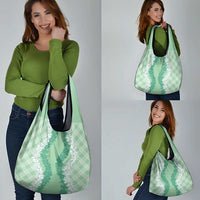 Hawaii Aloha Plumeria Lei Mint Palaka Grocery Bag - Polynesian Pride