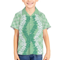 Hawaii Aloha Plumeria Lei Mint Palaka Kid Hawaiian Shirt - Polynesian Pride