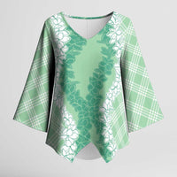 Hawaii Aloha Plumeria Lei Mint Palaka Kimono Sleeve Blouse - Polynesian Pride
