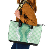 Hawaii Aloha Plumeria Lei Mint Palaka Leather Tote Bag - Polynesian Pride