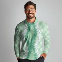 Hawaii Aloha Plumeria Lei Mint Palaka Long Sleeve Polo Shirt - Polynesian Pride