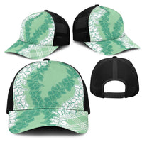 Hawaii Aloha Plumeria Lei Mint Palaka Mesh Trucker Cap - Polynesian Pride