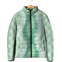 Hawaii Aloha Plumeria Lei Mint Palaka Padded Jacket - Polynesian Pride