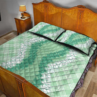 Hawaii Aloha Plumeria Lei Mint Palaka Quilt Bed Set - Polynesian Pride