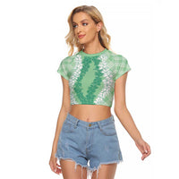 Hawaii Aloha Plumeria Lei Mint Palaka Raglan Cropped T Shirt - Polynesian Pride