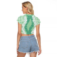 Hawaii Aloha Plumeria Lei Mint Palaka Raglan Cropped T Shirt - Polynesian Pride