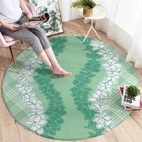 Hawaii Aloha Plumeria Lei Mint Palaka Round Carpet - Polynesian Pride