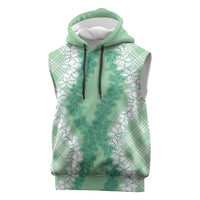 Hawaii Aloha Plumeria Lei Mint Palaka Sleeveless Hoodie - Polynesian Pride
