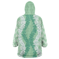 Hawaii Aloha Plumeria Lei Mint Palaka Wearable Blanket Hoodie - Polynesian Pride