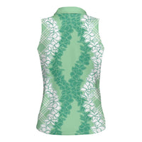Hawaii Aloha Plumeria Lei Mint Palaka Women Sleeveless Polo Shirt - Polynesian Pride