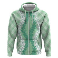 Hawaii Aloha Plumeria Lei Mint Palaka Zip Hoodie - Polynesian Pride