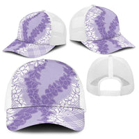 Hawaii Aloha Plumeria Lei Lavender Palaka Baseball Net Cap - Polynesian Pride