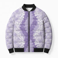 Hawaii Aloha Plumeria Lei Lavender Palaka Bomber Puffer Jacket - Polynesian Pride