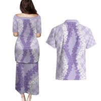 Hawaii Aloha Plumeria Lei Lavender Palaka Couples Matching Puletasi and Hawaiian Shirt - Polynesian Pride