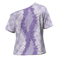 Hawaii Aloha Plumeria Lei Lavender Palaka Cross Shoulder Shirt - Polynesian Pride