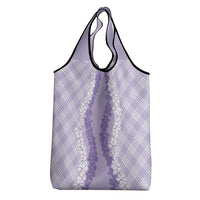 Hawaii Aloha Plumeria Lei Lavender Palaka Grocery Bag - Polynesian Pride