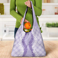 Hawaii Aloha Plumeria Lei Lavender Palaka Grocery Bag - Polynesian Pride