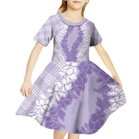 Hawaii Aloha Plumeria Lei Lavender Palaka Kid Short Sleeve Dress - Polynesian Pride