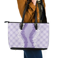 Hawaii Aloha Plumeria Lei Lavender Palaka Leather Tote Bag LT7 - Polynesian Pride