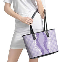 Hawaii Aloha Plumeria Lei Lavender Palaka Leather Tote Bag LT7 - Polynesian Pride