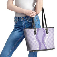 Hawaii Aloha Plumeria Lei Lavender Palaka Leather Tote Bag LT7 - Polynesian Pride