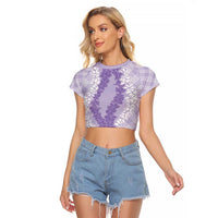 Hawaii Aloha Plumeria Lei Lavender Palaka Raglan Cropped T Shirt - Polynesian Pride