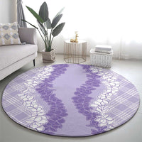 Hawaii Aloha Plumeria Lei Lavender Palaka Round Carpet - Polynesian Pride