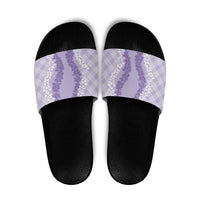 Hawaii Aloha Plumeria Lei Lavender Palaka Slide Sandals - Polynesian Pride