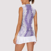 Hawaii Aloha Plumeria Lei Lavender Palaka Women Sleeveless Polo Shirt - Polynesian Pride