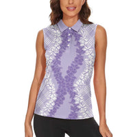 Hawaii Aloha Plumeria Lei Lavender Palaka Women Sleeveless Polo Shirt - Polynesian Pride