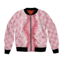 Hawaii Aloha Plumeria Lei Pink Palaka Bomber Jacket - Polynesian Pride